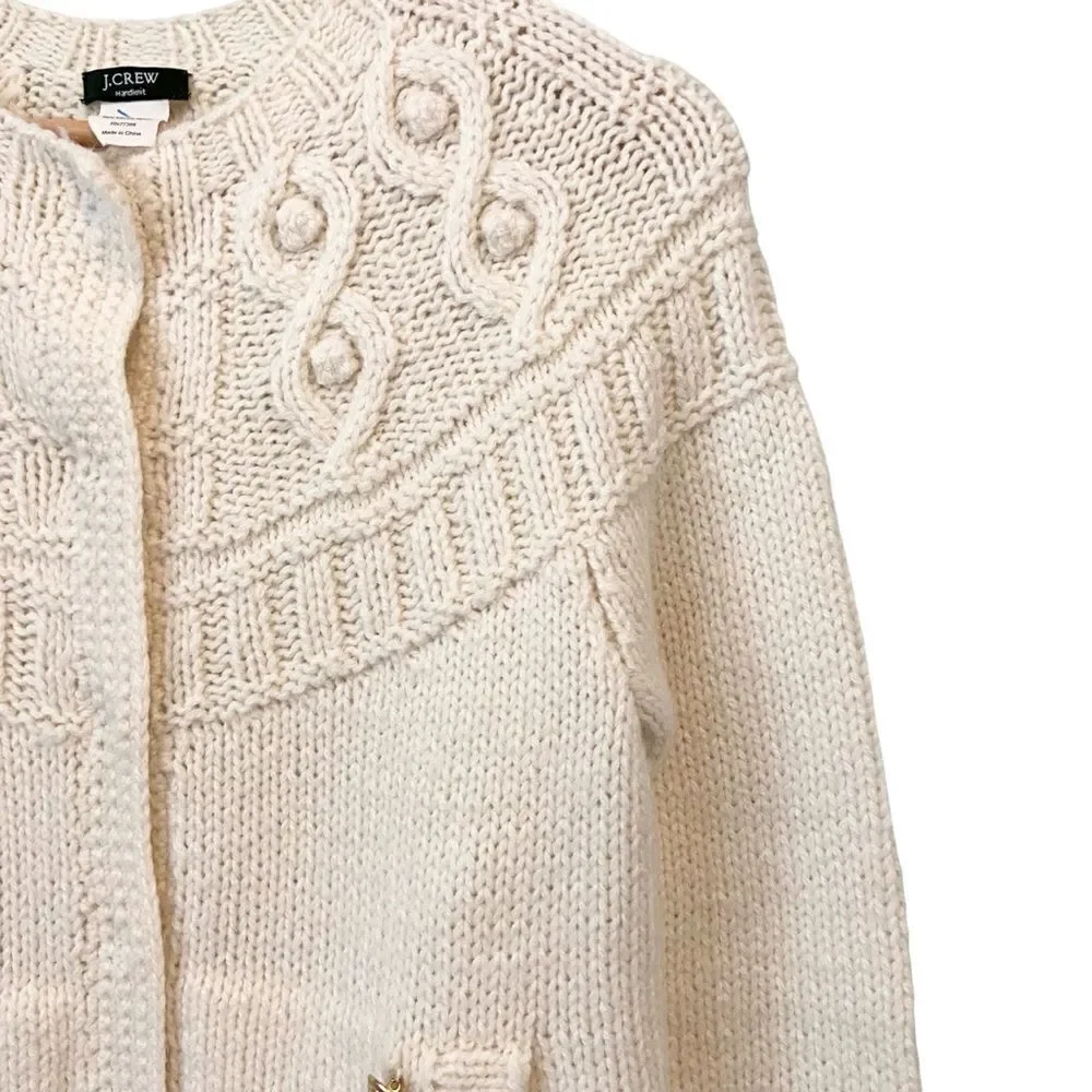 J. Crew Hand Knit Cardigan Sweater with Front Pockets with Gold Accent in Small